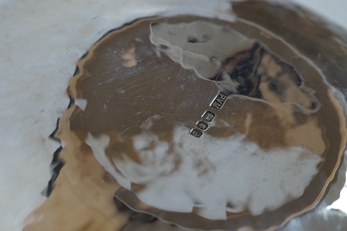 Three contemporary silver pin dishes including a planished pair by Paul Victor Markey, diameter 10.1cm and one by Robert Edgar Stone, together with a modern silver coin dish, 8.3oz.